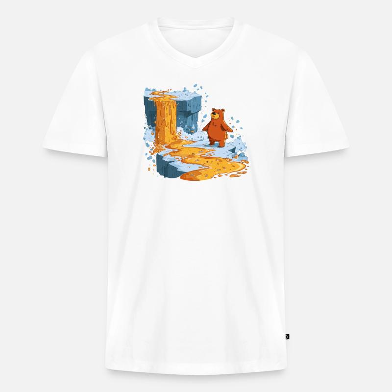 Bär am Lavastrom auf Eis - Männer Premium Bio T-Shirt mit V-Ausschnitt - Weiß