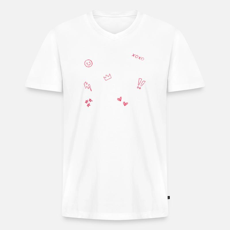 Herzkrone Doodle Pop Art - Männer Premium Bio T-Shirt mit V-Ausschnitt - Weiß