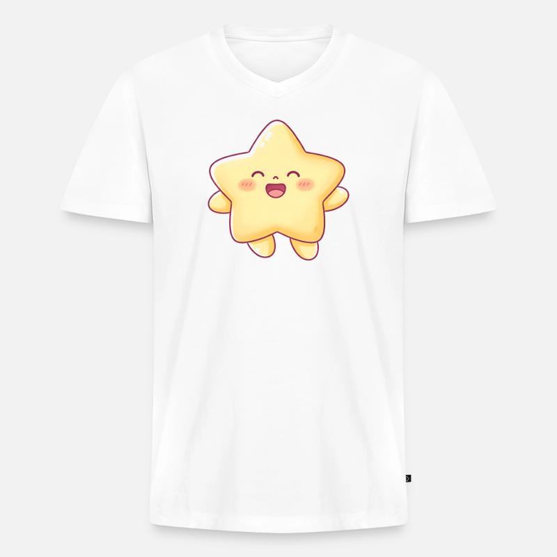 Kawaii Sternchen Lächeln Stern Kinder - Männer Premium Bio T-Shirt mit V-Ausschnitt - Weiß