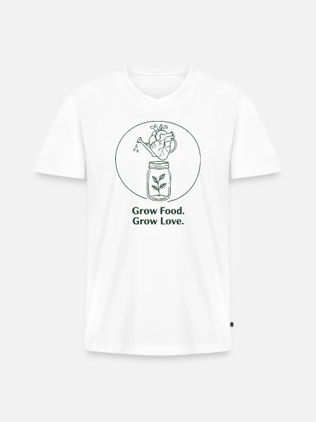 Ekologisk trädgårdsodling, hållbart jordbruk - Ekologisk premium-T-shirt med V-ringning herr - vit