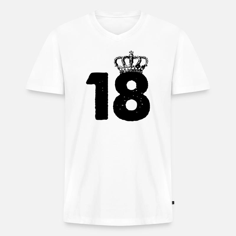 18 Krone - Männer Premium Bio T-Shirt mit V-Ausschnitt - Weiß