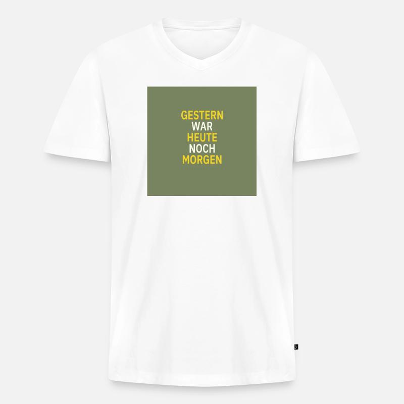 Gestern war heute noch morgen - Männer Premium Bio T-Shirt mit V-Ausschnitt - Weiß