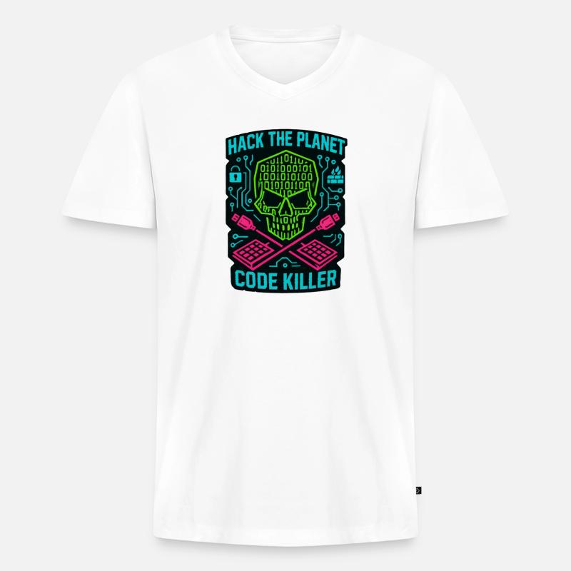 Hack the Planet Code Killer – Cybersicherheit - Männer Premium Bio T-Shirt mit V-Ausschnitt - Weiß