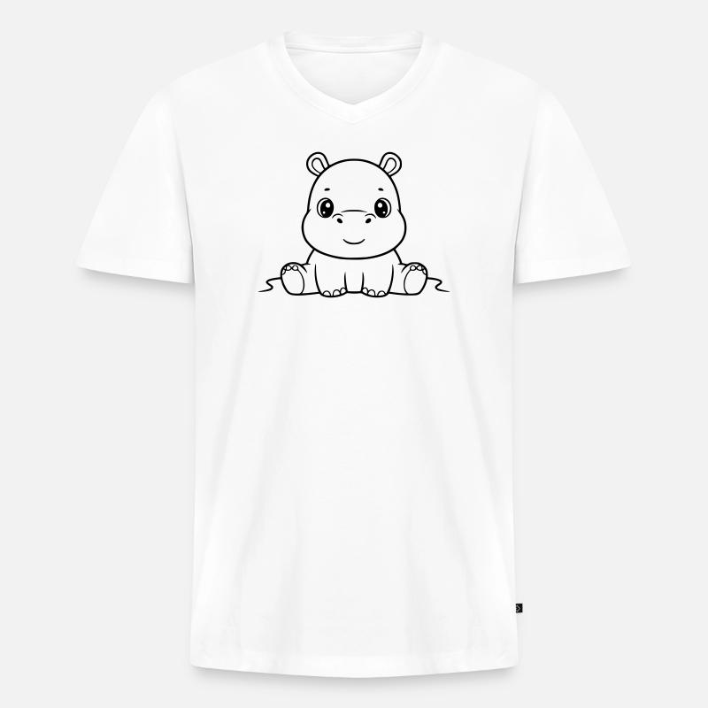 Süßes Baby Nilpferd Comic Outline - Männer Premium Bio T-Shirt mit V-Ausschnitt - Weiß
