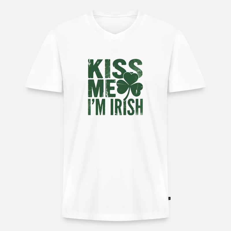 Küss mich, ich bin Irish Shamrock - Männer Premium Bio T-Shirt mit V-Ausschnitt - Weiß