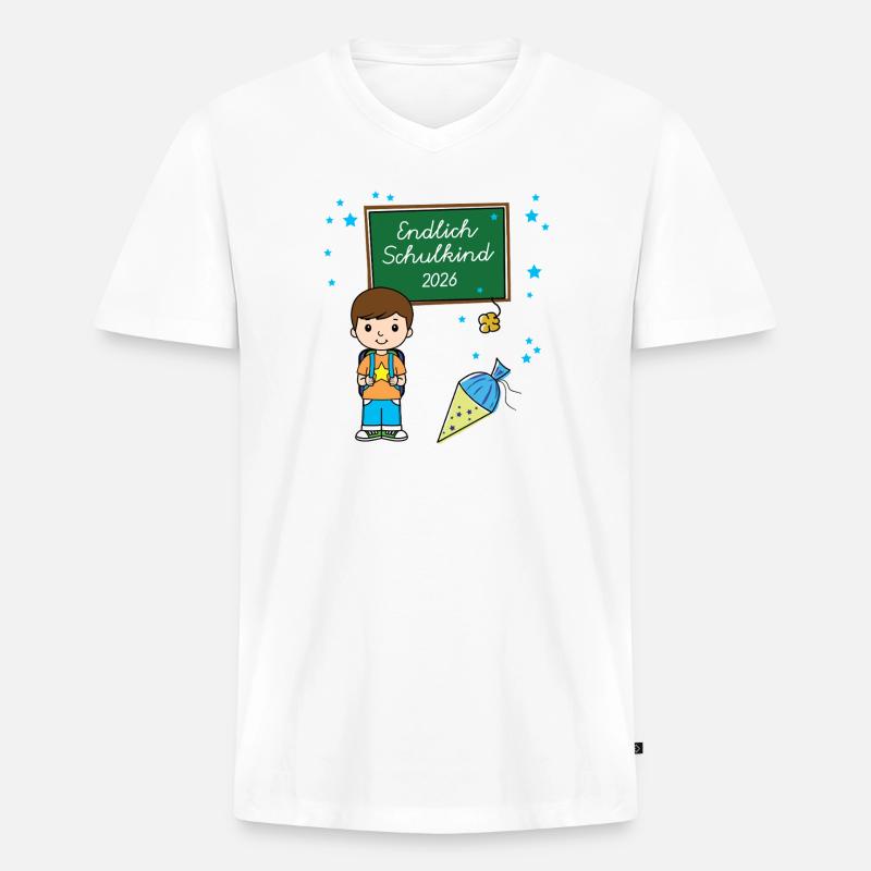Endlich Schulkind 2026 Einschulung Schule Anfang - Männer Premium Bio T-Shirt mit V-Ausschnitt - Weiß