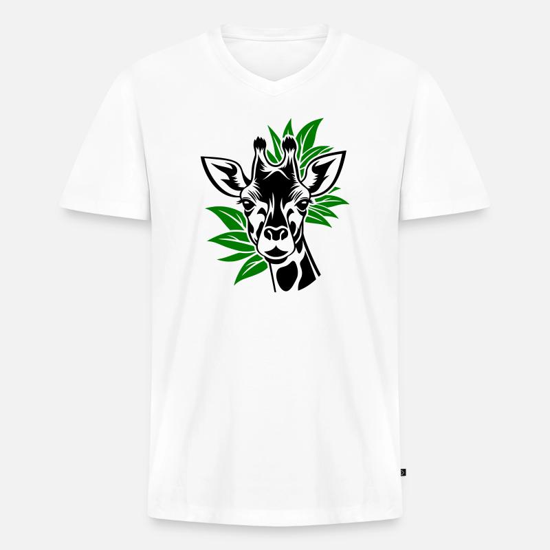 Giraffe mit Blätter im Hintergrund - Männer Premium Bio T-Shirt mit V-Ausschnitt - Weiß