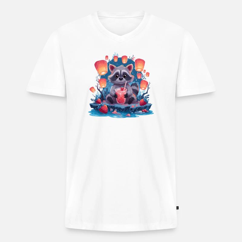 Nacht Waschbär Laternenlimonade - Männer Premium Bio T-Shirt mit V-Ausschnitt - Weiß