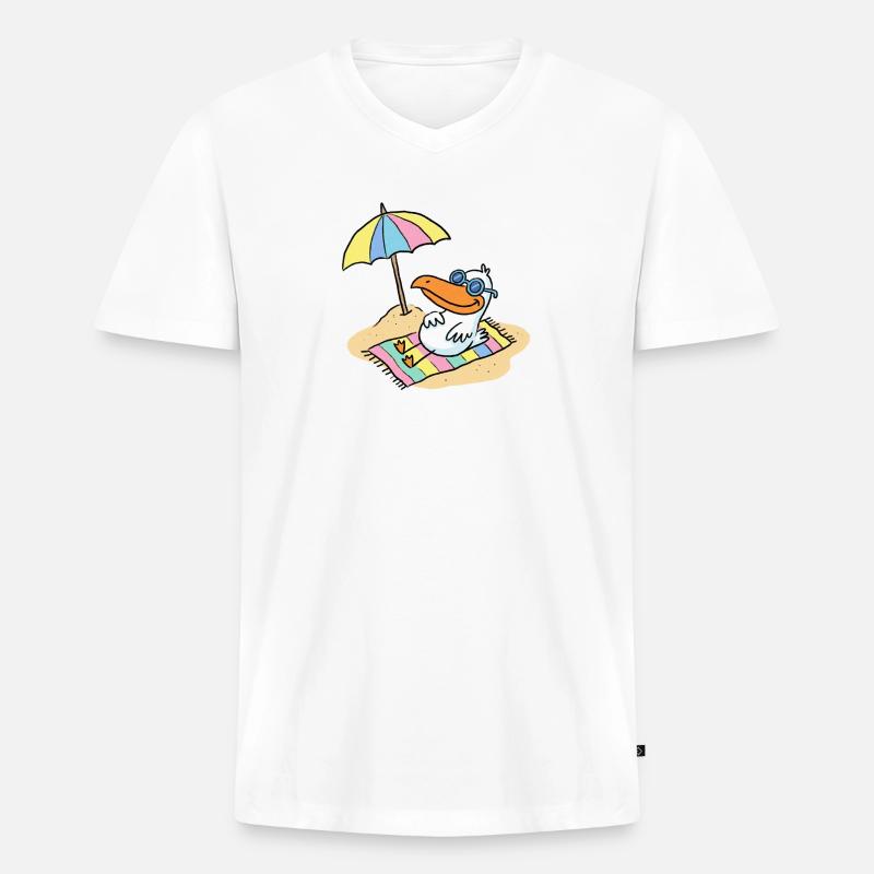 Sonnenvogel am Strand mit Schirm - Männer Premium Bio T-Shirt mit V-Ausschnitt - Weiß