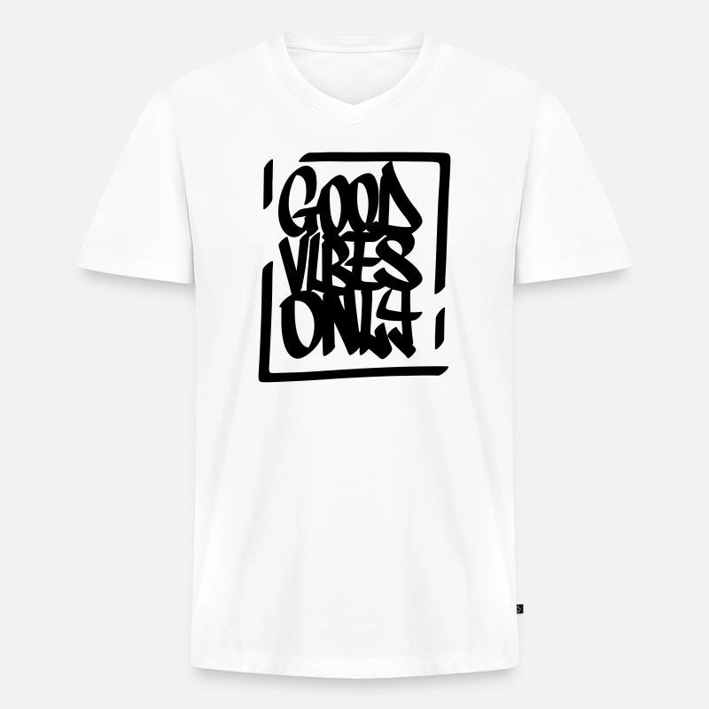 Gute Vibes Lebensmotto - Männer Premium Bio T-Shirt mit V-Ausschnitt - Weiß