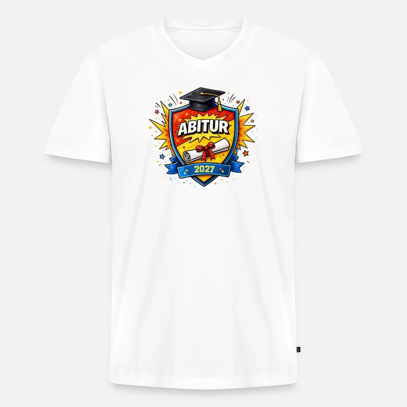 Abitur 2027 Abschluss Comic Schild - Männer Premium Bio T-Shirt mit V-Ausschnitt - Weiß