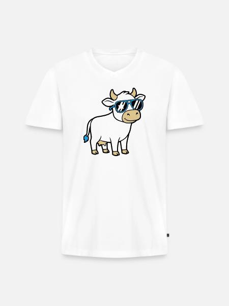 Cool Cow Sunglasses Casual Vector - Men's Premium Organic T-shirt with V-neck - white
