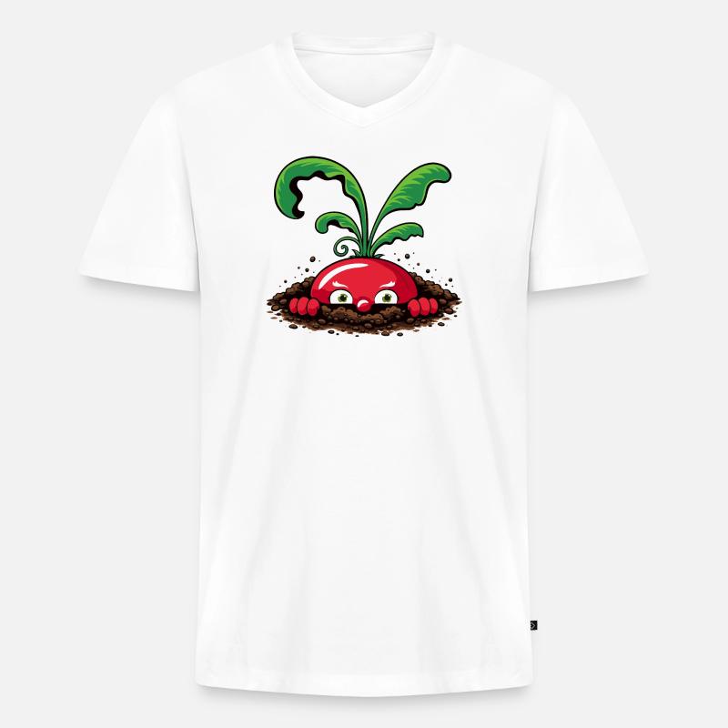 Neugieriges Radieschen aus der Erde  - Männer Premium Bio T-Shirt mit V-Ausschnitt - Weiß