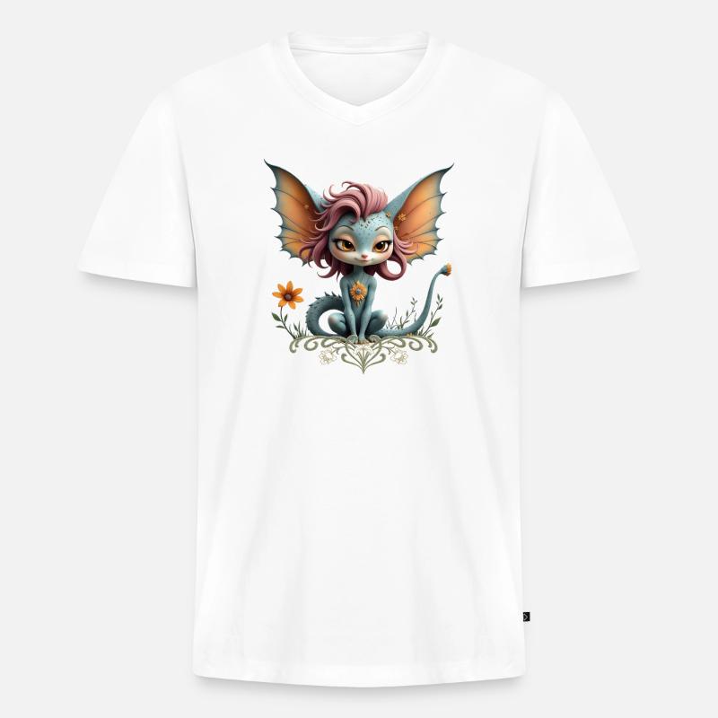 Blauer Drache mit blumigen Flügeln - Männer Premium Bio T-Shirt mit V-Ausschnitt - Weiß