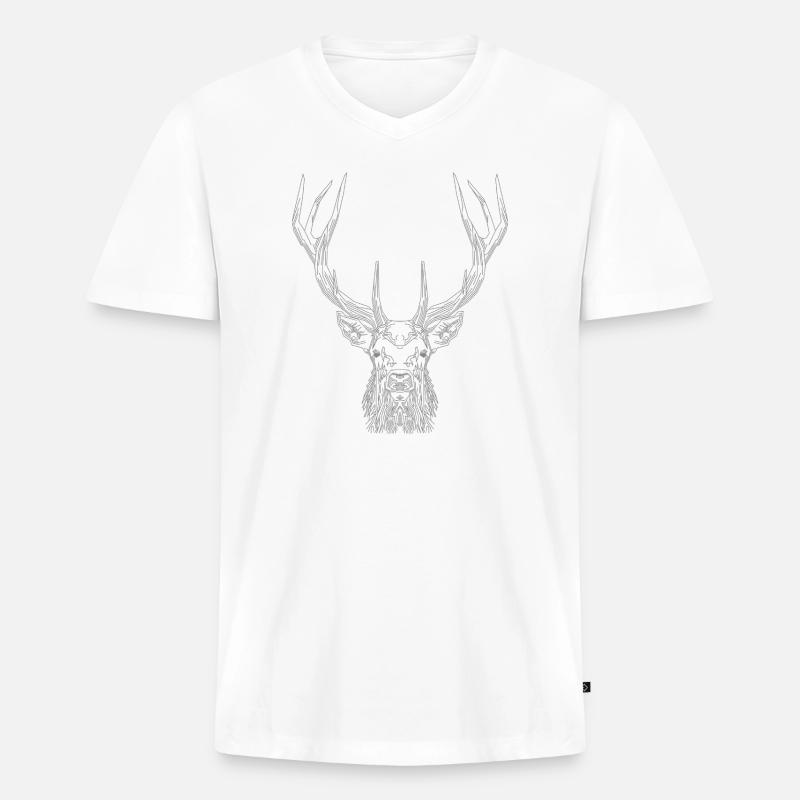 Tech Deer – Geometrischer Hirsch in Grau - Männer Premium Bio T-Shirt mit V-Ausschnitt - Weiß
