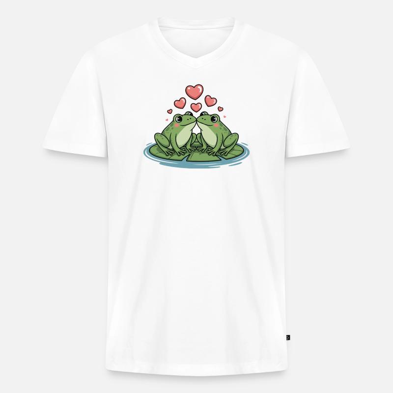 Frosch Paar Herz - Männer Premium Bio T-Shirt mit V-Ausschnitt - Weiß