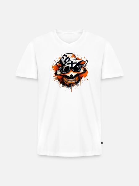 Cool fox with cap and sunglasses - Men's Premium Organic T-shirt with V-neck - white