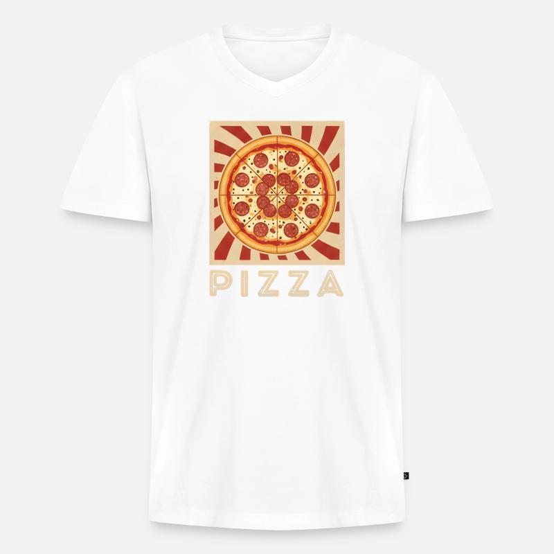 Pizza Pop Art Retro Slice - Männer Premium Bio T-Shirt mit V-Ausschnitt - Weiß