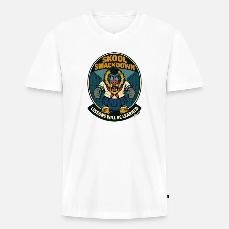 Schule Smackdown Primaten Affe Mandrill - Männer Premium Bio T-Shirt mit V-Ausschnitt - Weiß