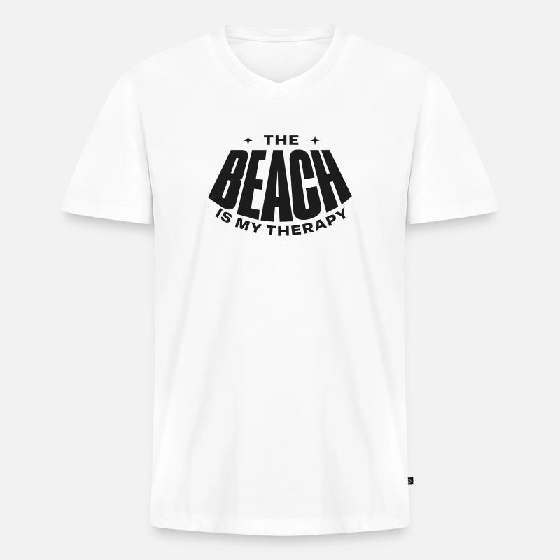 BEACH IS THERAPY - Männer Premium Bio T-Shirt mit V-Ausschnitt - Weiß