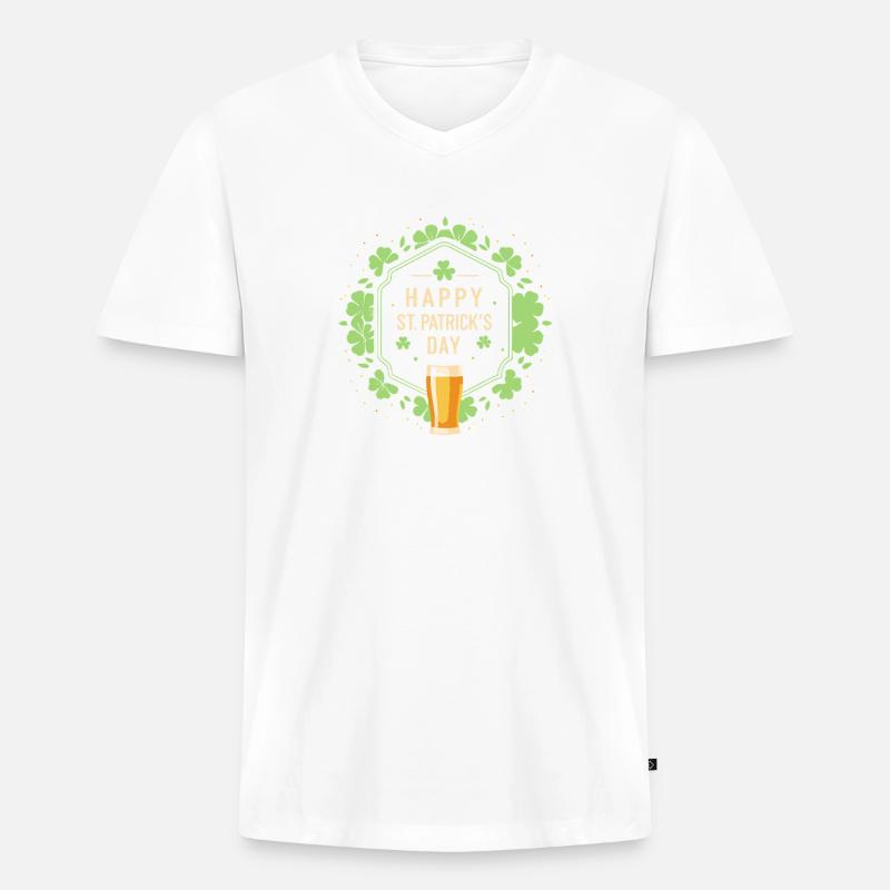 St. Patrick's Day Bier & Kleeblatt - Männer Premium Bio T-Shirt mit V-Ausschnitt - Weiß