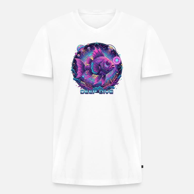 Deep Dive Neonfisch Unterwasser - Männer Premium Bio T-Shirt mit V-Ausschnitt - Weiß
