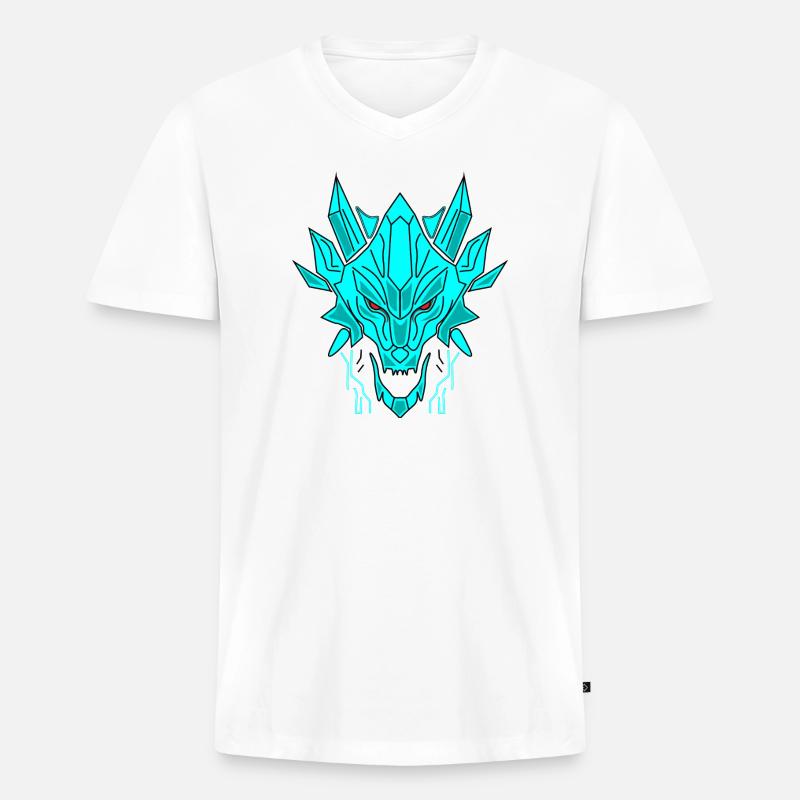 Geometrischer Eisdrache Kopf - Männer Premium Bio T-Shirt mit V-Ausschnitt - Weiß