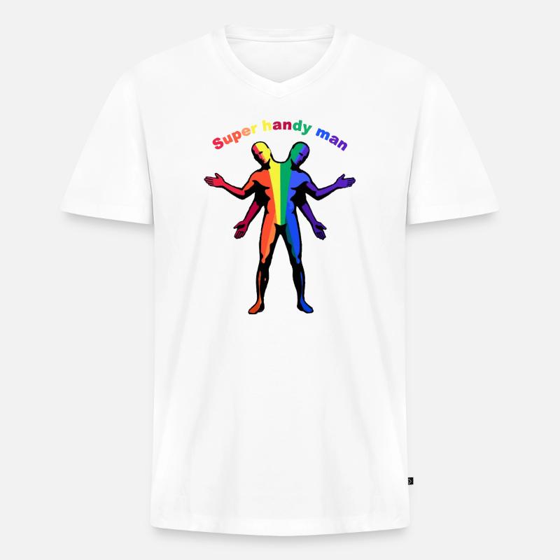 Super-Handwerker-Regenbogen - Männer Premium Bio T-Shirt mit V-Ausschnitt - Weiß
