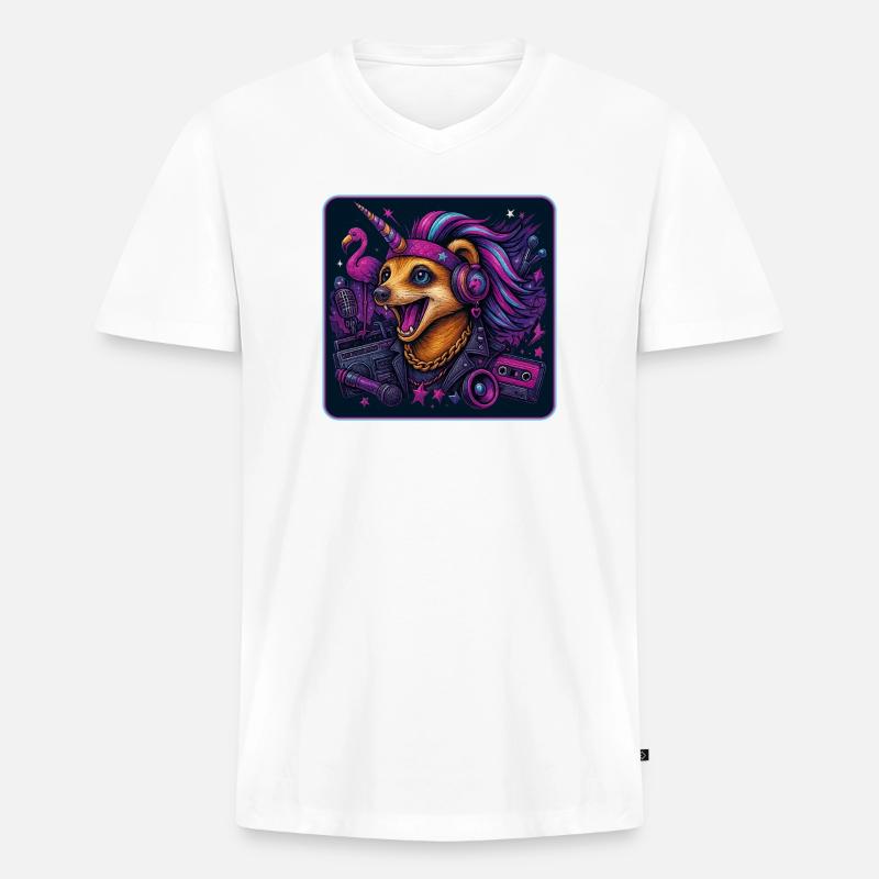 Erdmännchen Einhorn Party - Männer Premium Bio T-Shirt mit V-Ausschnitt - Weiß