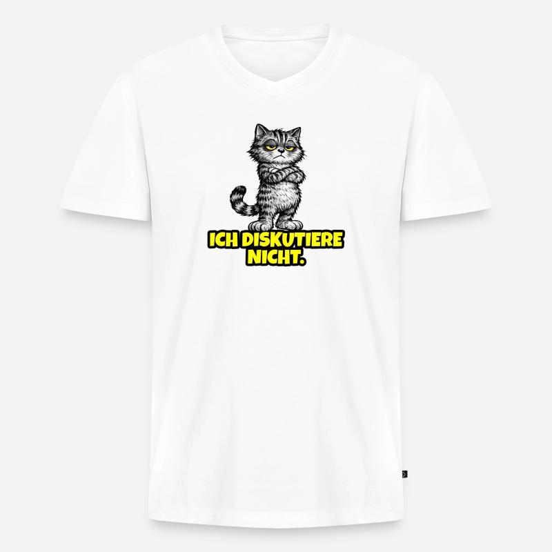 Ich diskutiere nicht. – Grumpy Katze (CAT) - Männer Premium Bio T-Shirt mit V-Ausschnitt - Weiß
