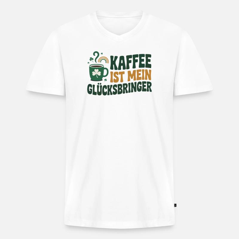 Kaffee ist mein Glücksbringer - Männer Premium Bio T-Shirt mit V-Ausschnitt - Weiß