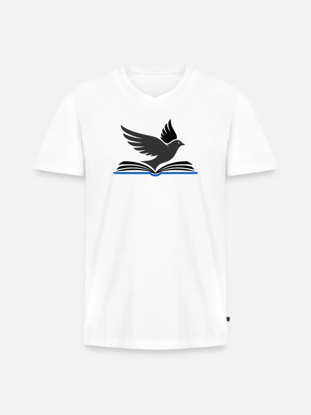 Bird flies out of book - Men's Premium Organic T-shirt with V-neck - white