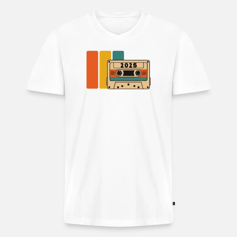 2015 Retro Kassette Lebendige Palette - Männer Premium Bio T-Shirt mit V-Ausschnitt - Weiß