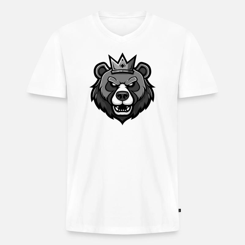 Bär Krone - Männer Premium Bio T-Shirt mit V-Ausschnitt - Weiß