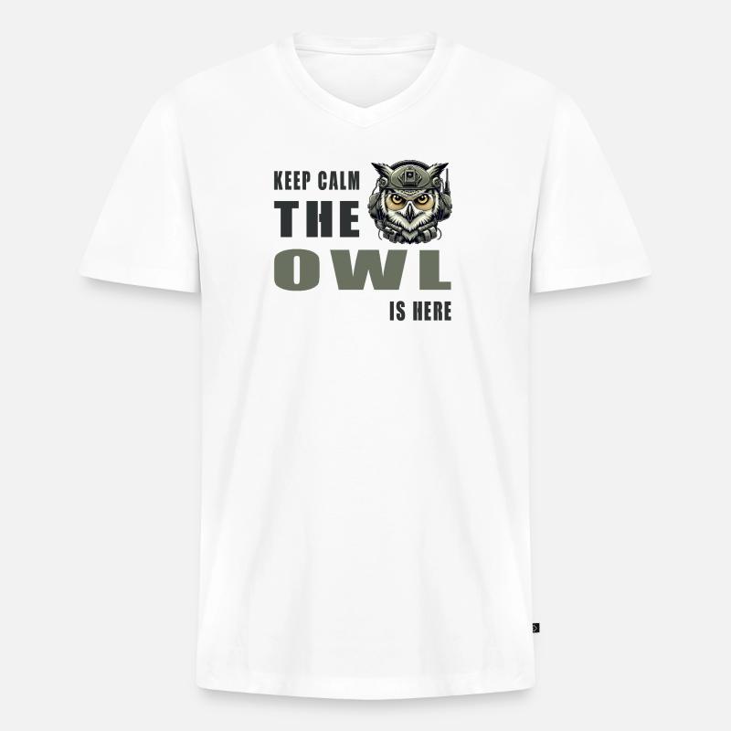 Ruhe bewahren, die Eule ist da - Männer Premium Bio T-Shirt mit V-Ausschnitt - Weiß