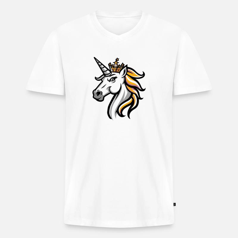 Einhorn Kopf Krone - Männer Premium Bio T-Shirt mit V-Ausschnitt - Weiß