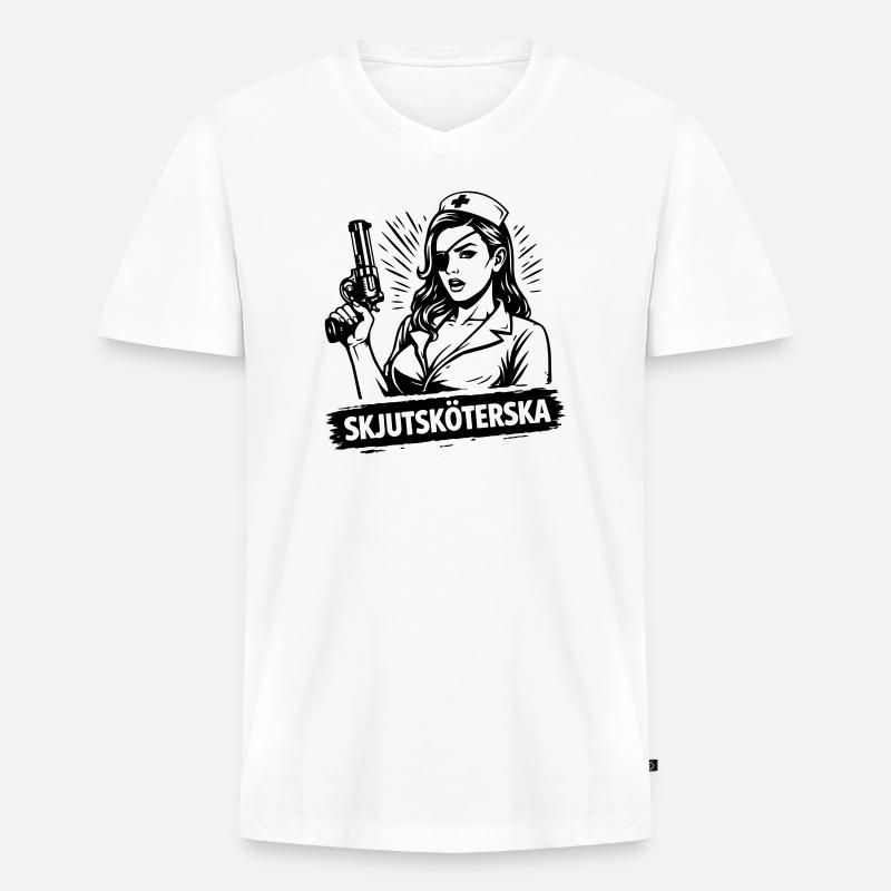 Erschießende Krankenschwester - Männer Premium Bio T-Shirt mit V-Ausschnitt - Weiß