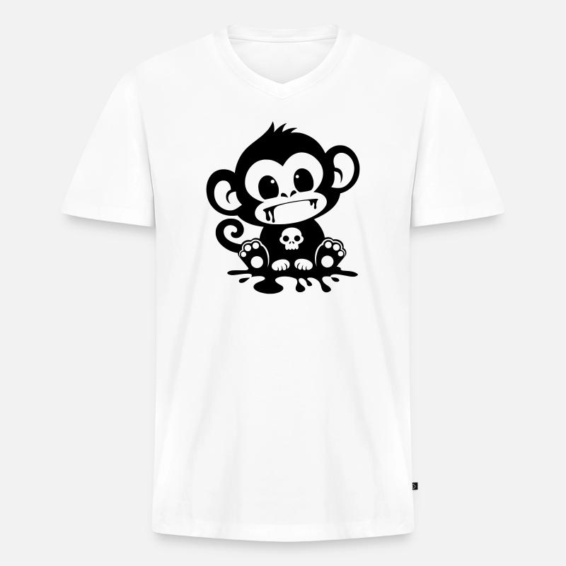 Spooky Affe mit Totenkopf - Männer Premium Bio T-Shirt mit V-Ausschnitt - Weiß