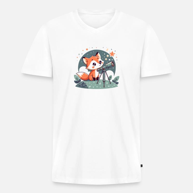 Fuchs am Teleskop unter Sternen - Männer Premium Bio T-Shirt mit V-Ausschnitt - Weiß