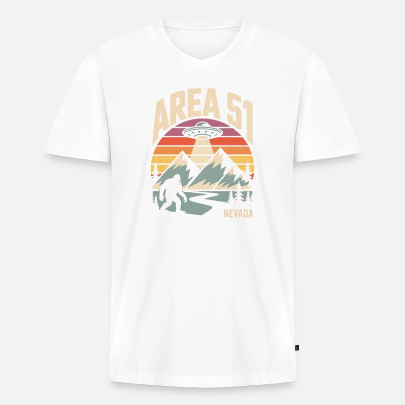 Area 51 Nevada UFO Retro Design - Männer Premium Bio T-Shirt mit V-Ausschnitt - Weiß