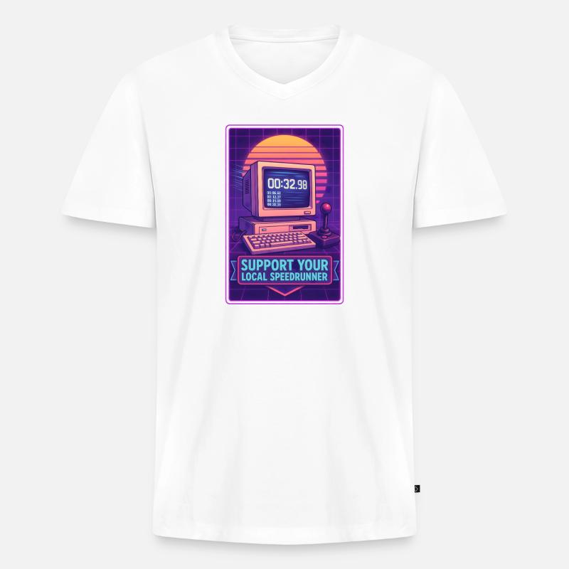 Speedrunner supporten | Retro Gaming Timer - Männer Premium Bio T-Shirt mit V-Ausschnitt - Weiß