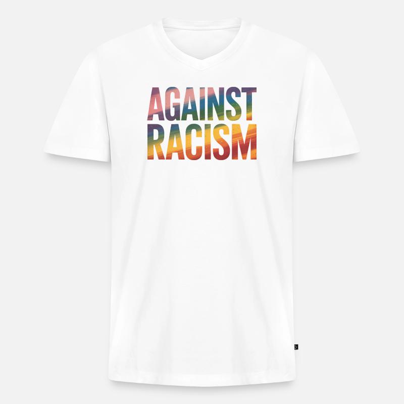 Gegen Rassismus – Antifa-Regenbogen-Tee - Männer Premium Bio T-Shirt mit V-Ausschnitt - Weiß