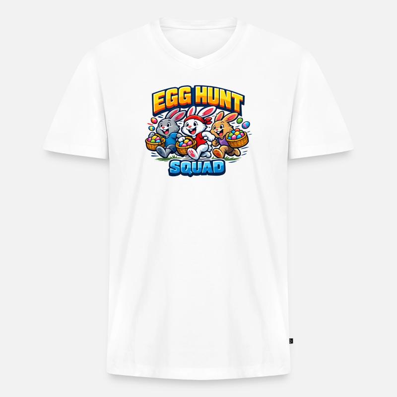 Egg Hunt Squad Kinder Ostern Osterei - Männer Premium Bio T-Shirt mit V-Ausschnitt - Weiß