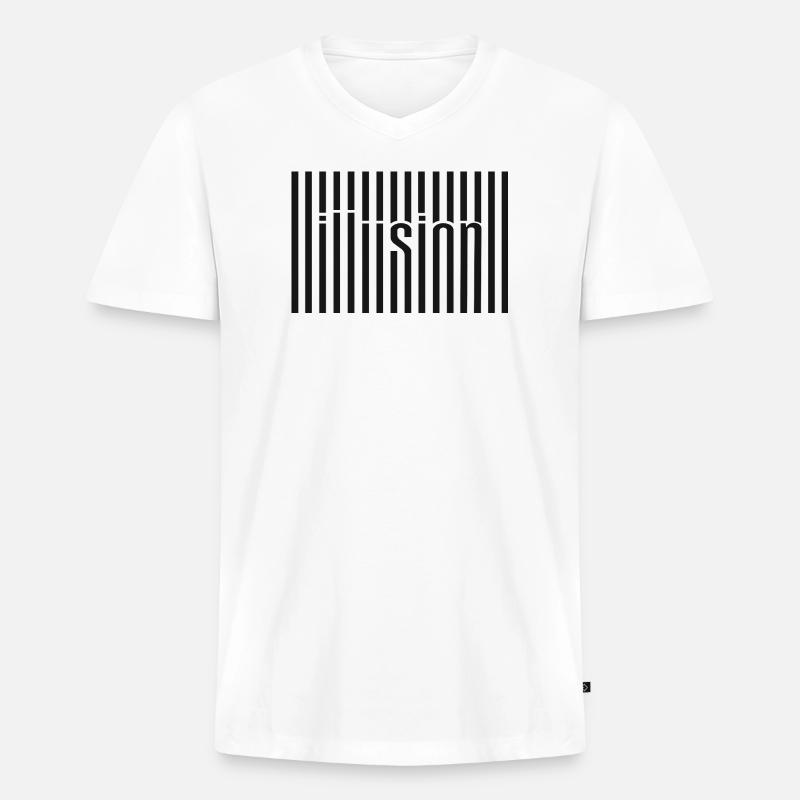 Illusion Barcode Textkunst - Männer Premium Bio T-Shirt mit V-Ausschnitt - Weiß