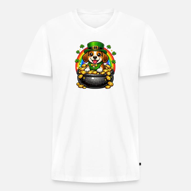 Beagle Leprechaun St. Patricks Day - Männer Premium Bio T-Shirt mit V-Ausschnitt - Weiß