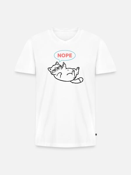 Katze Nope Sprechblase Farbig - Männer Premium Bio T-Shirt mit V-Ausschnitt - Weiß