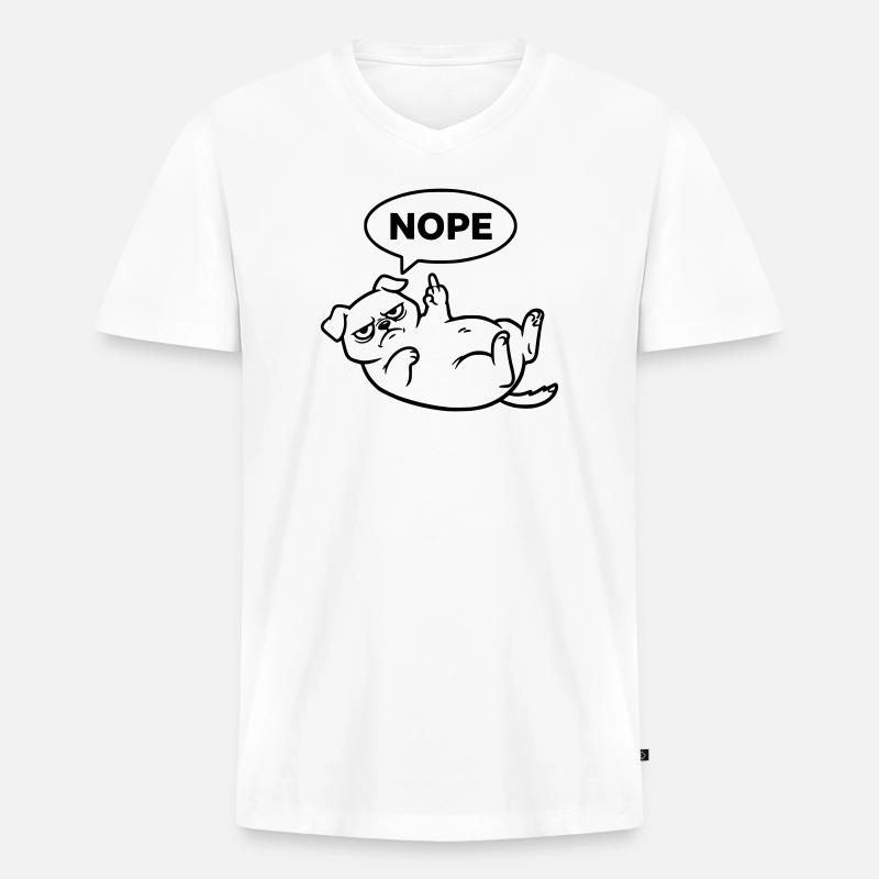 Mops Hund Mittelfinger Nein - Männer Premium Bio T-Shirt mit V-Ausschnitt - Weiß