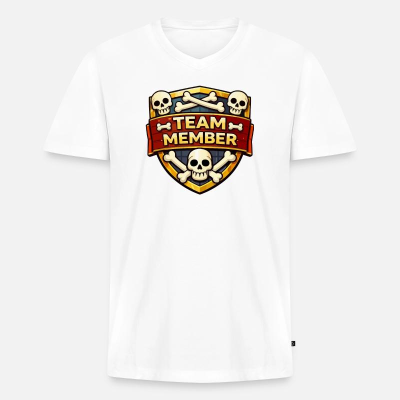 Teammitglied Schädel Schild - Männer Premium Bio T-Shirt mit V-Ausschnitt - Weiß