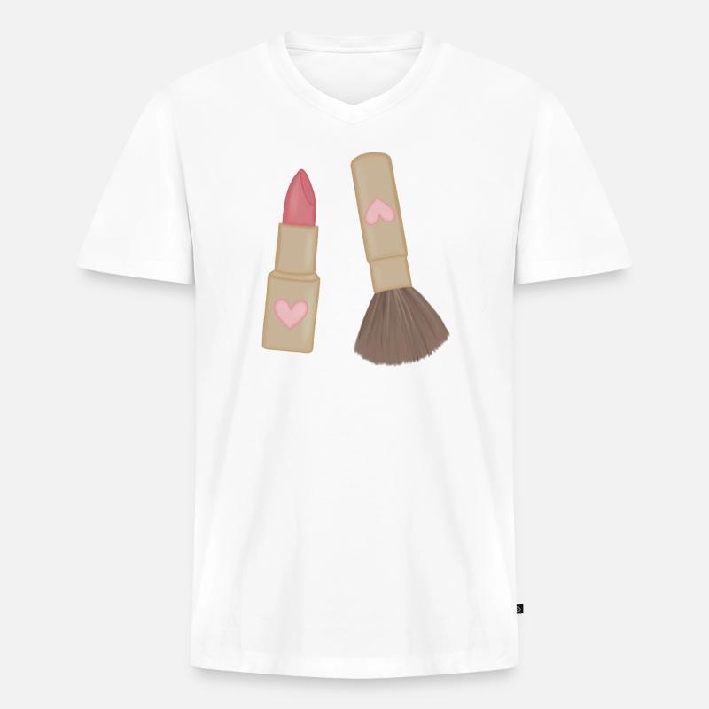 Herzlippe Lippenstift & Pinsel Charm - Männer Premium Bio T-Shirt mit V-Ausschnitt - Weiß