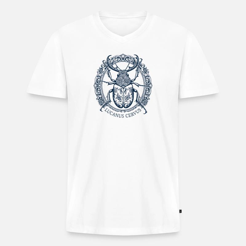Lucanus Servus - Hirschkäfer - Männer Premium Bio T-Shirt mit V-Ausschnitt - Weiß